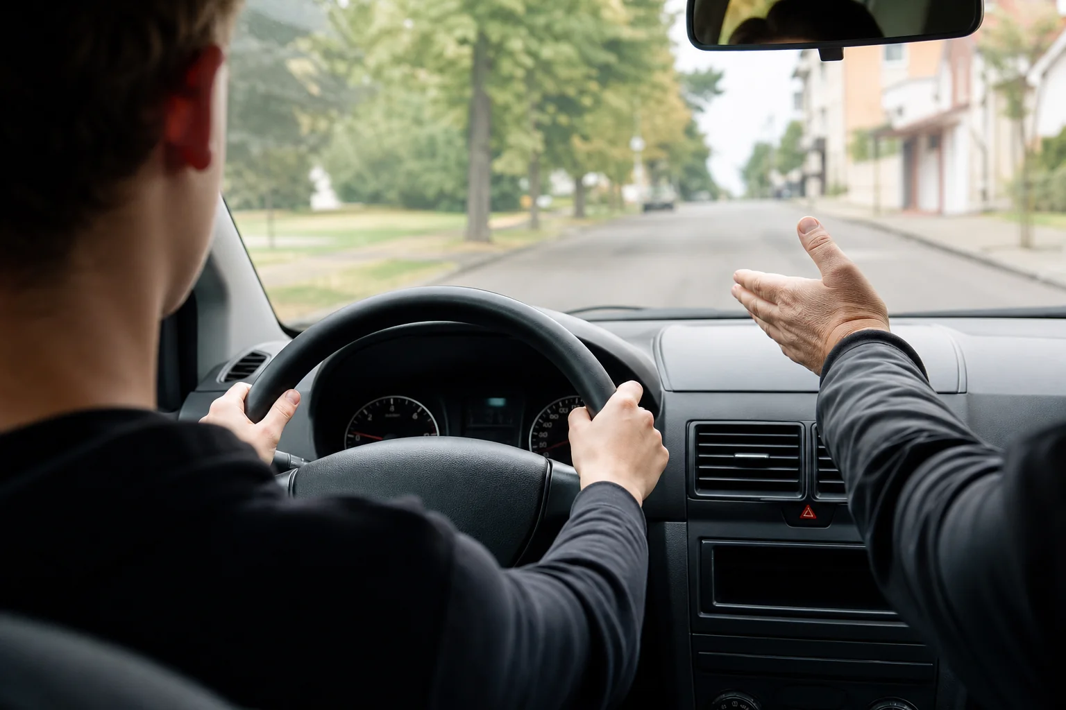 Ilustračná fotografia — ruky na volante počas jazdy v autoškole